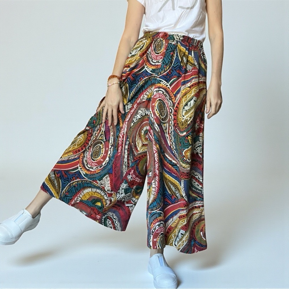 VTG 90s Gene Ewing Paisley Wide Leg Pants Artcore Streetwear Palazzo Pant Small - Picture 3 of 13